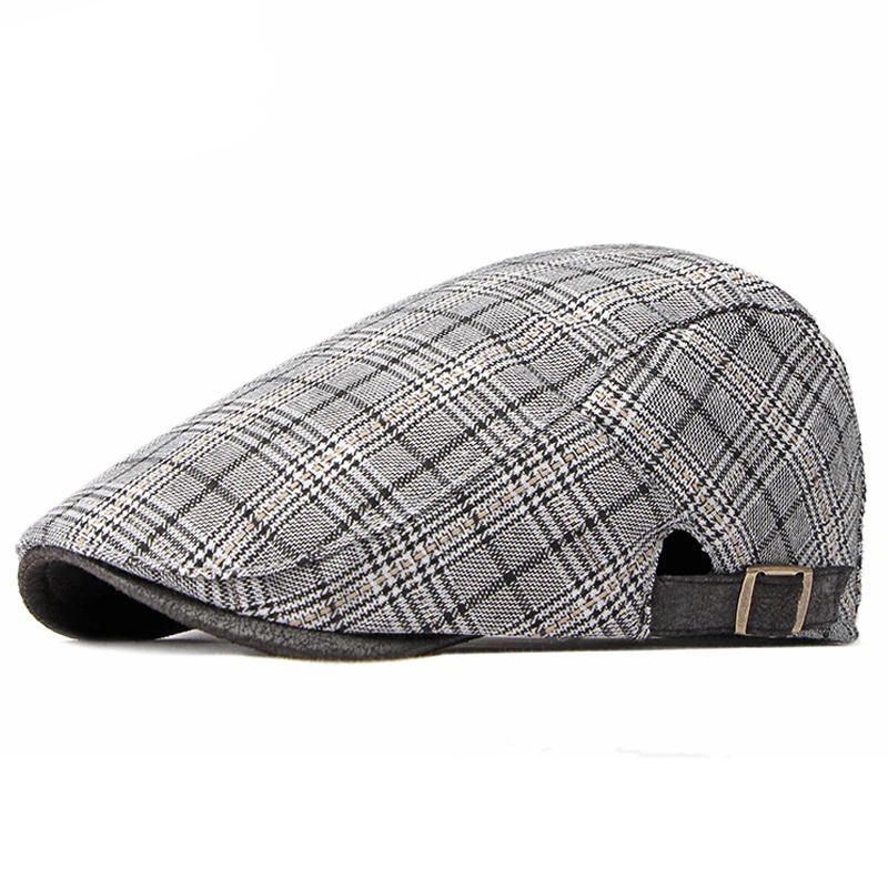 Plaid Flat Cap Berets Men Gatsby Newsboy Hat Women Cabbie Ivy Cap Herringbone Painter Peaked Hat Forward Visor Adjustable