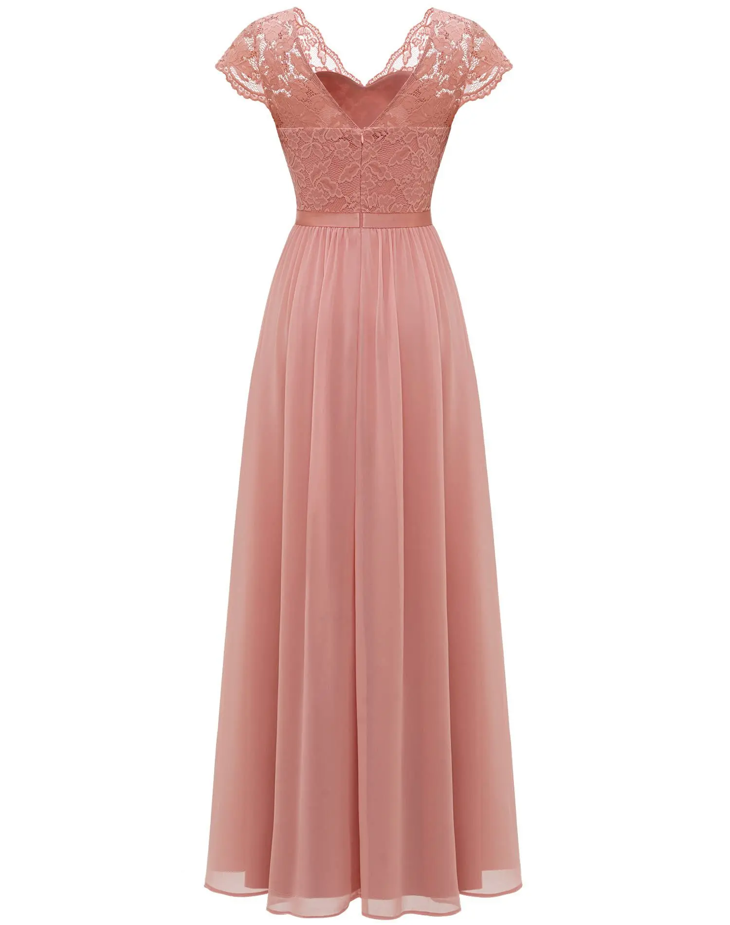Lace Edge Splicing Chiffon Double V-neck Long Formal Evening Dress