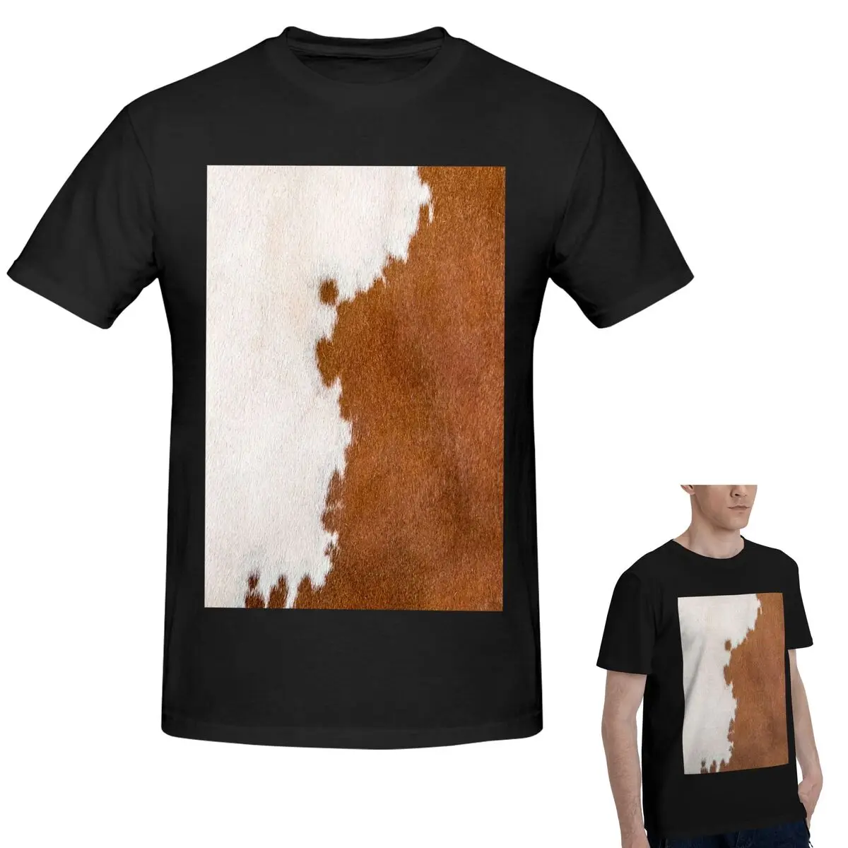 

Стильная футболка из коровьей кожи с текстурой коровьей кожи и принтом, мужская классическая футболка большого размера, мужские летние рубашки с круглым вырезом, топы