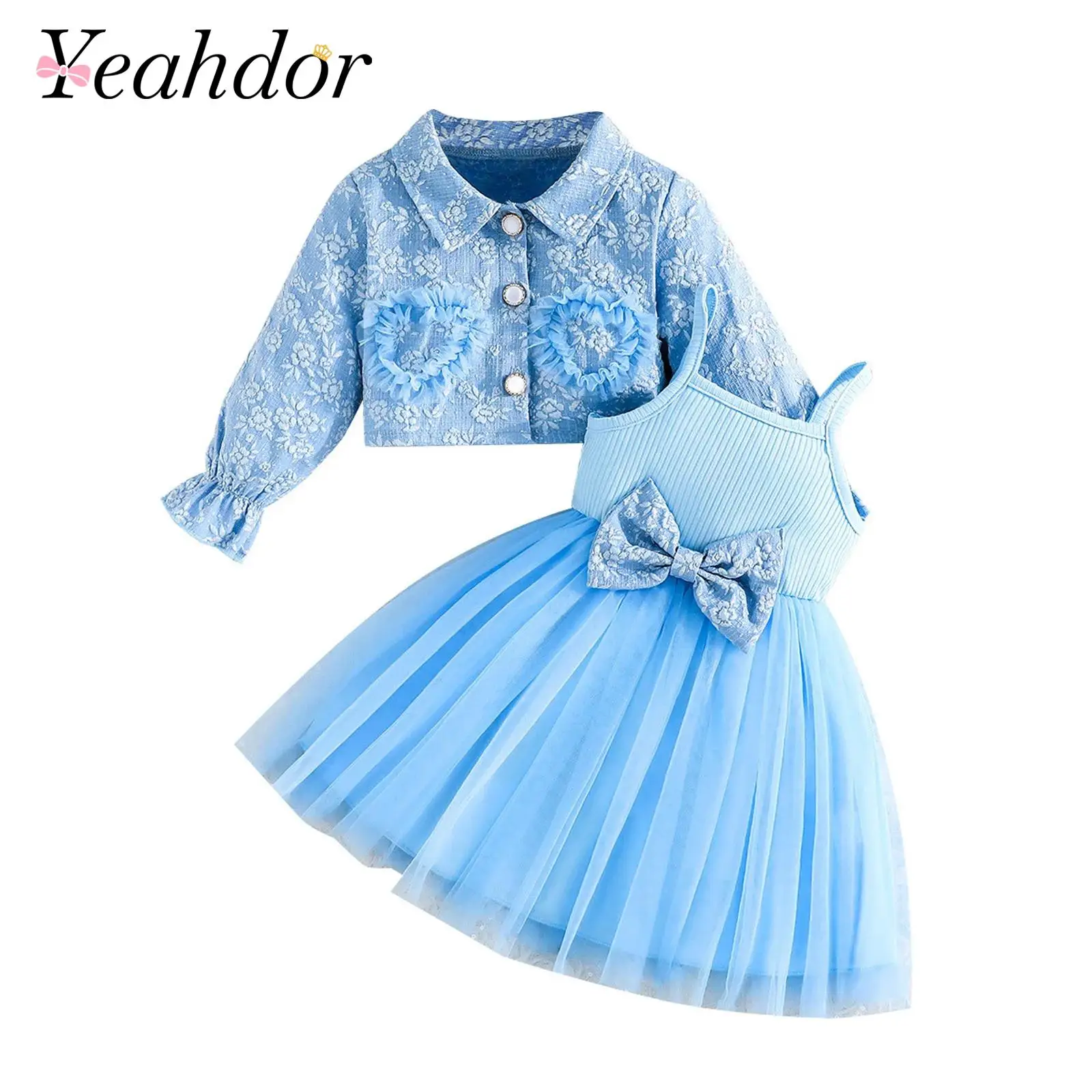 

12M-4Y Baby Toddler Clothing Girls Sling Dress with Cardigan Infants Christening Birthday Outfit Set Princess Baptism Suits