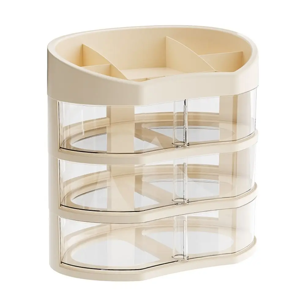 

Spacious Makeup Organizer Large Capacity Dust-proof Countertop Storage Box 360° Rotating Drawer Cosmetic Display Case