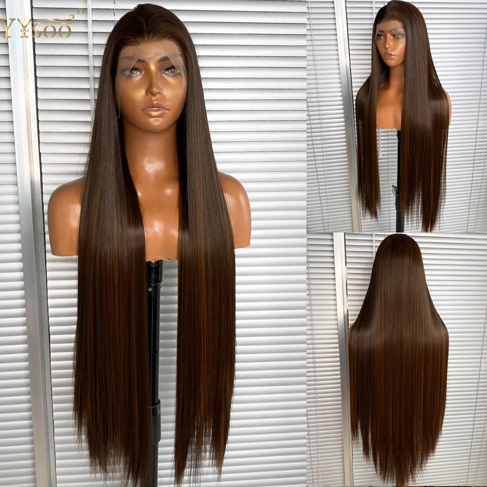 

30inch Long 13x4 Highlights Straight Futura Synthetic Lace Front Wigs for Black Women Pre Plucked Hairline Half Hand Tied Wig