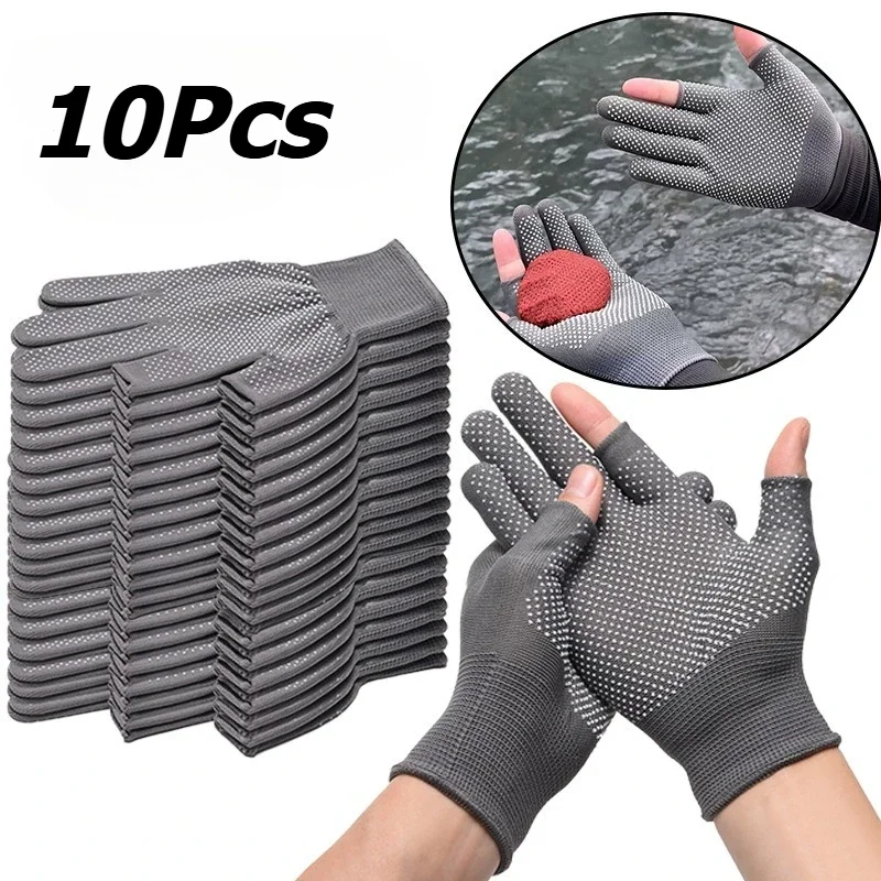10pcs Fishing Gloves - Two-Finger Leakage Cycling Glove, All-Season Outdoor for Hiking & Riding - Machine or Hand Washable