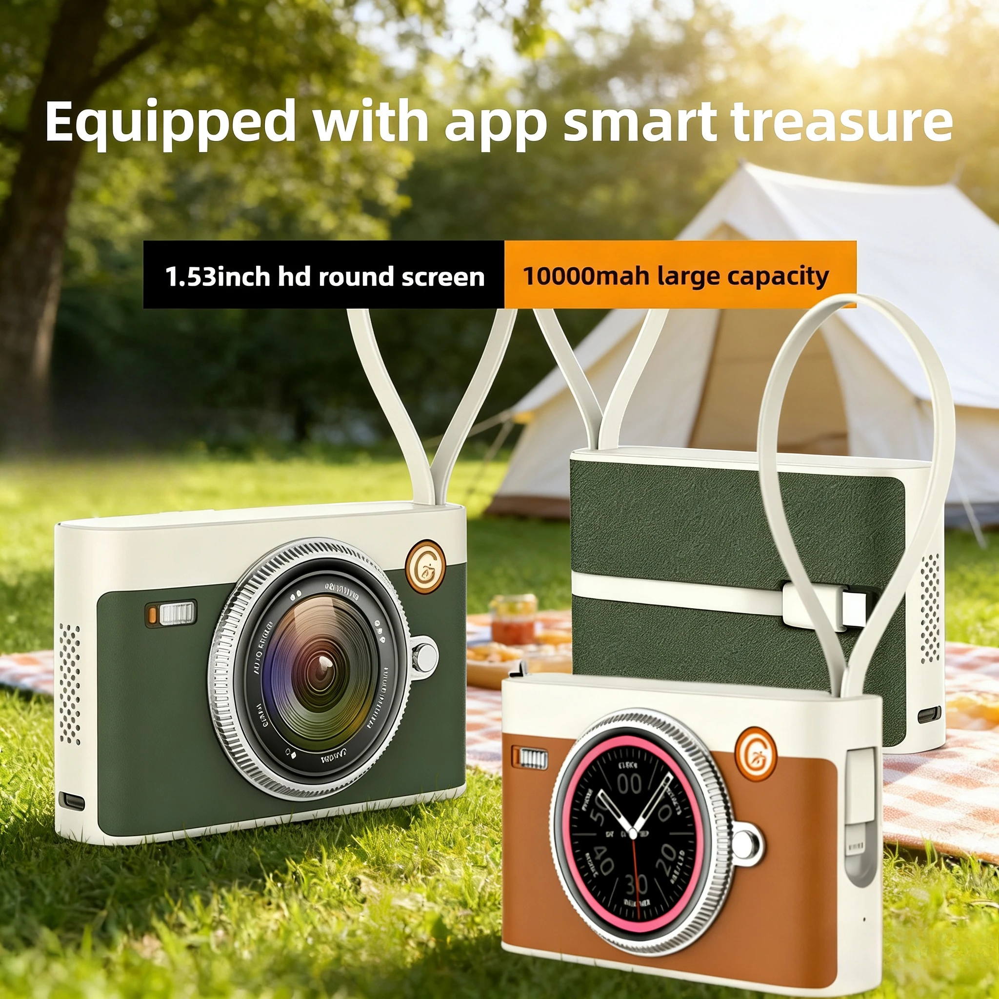 10000mAh M3 New Retro Camera-type Highcapacity Charging Treasure Ai Smart Multifunctional HD Screen Bluetooth Speaker for IPhone