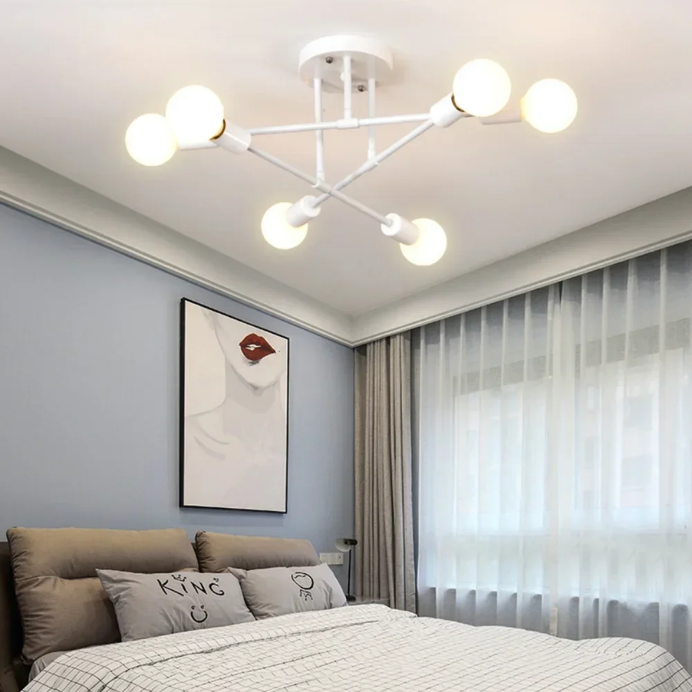 Modern Chandelier, Ceiling Light Fixture Semi Flush Mount 6 Lights Gold Chandeliers Room Bedroom Bulbs Not Included