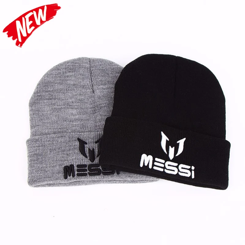 New Men's Fashion Messi Embroidery Knitted Hat Winter Warm Outdoor Sports Hat Soft Beanie Hat For Men Women Casual Wool Hats