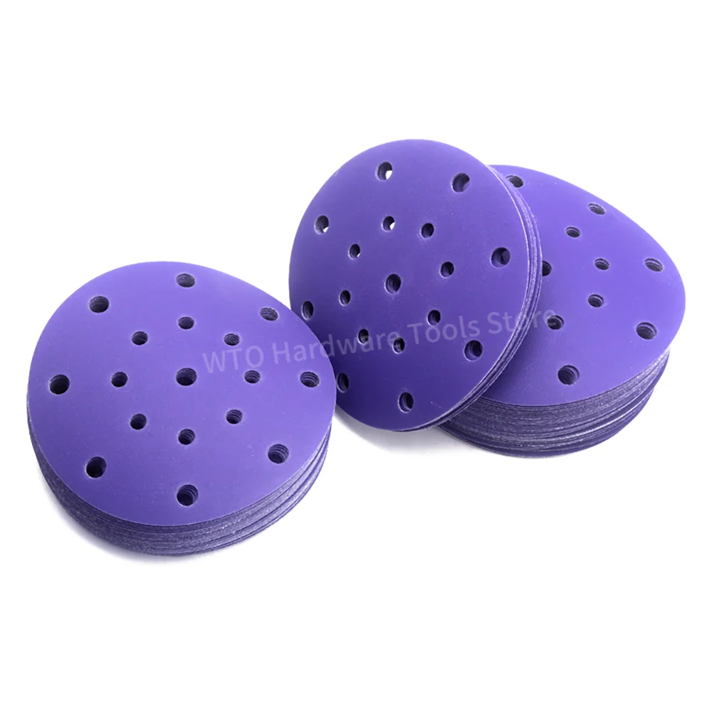

50PCS 6 Inch 17 Hole Hook and Loop Sanding Discs,40-2000 Grit 150mm Purple Film Ceramic Sanding Disc for Putty,Paint,Metal,Wood