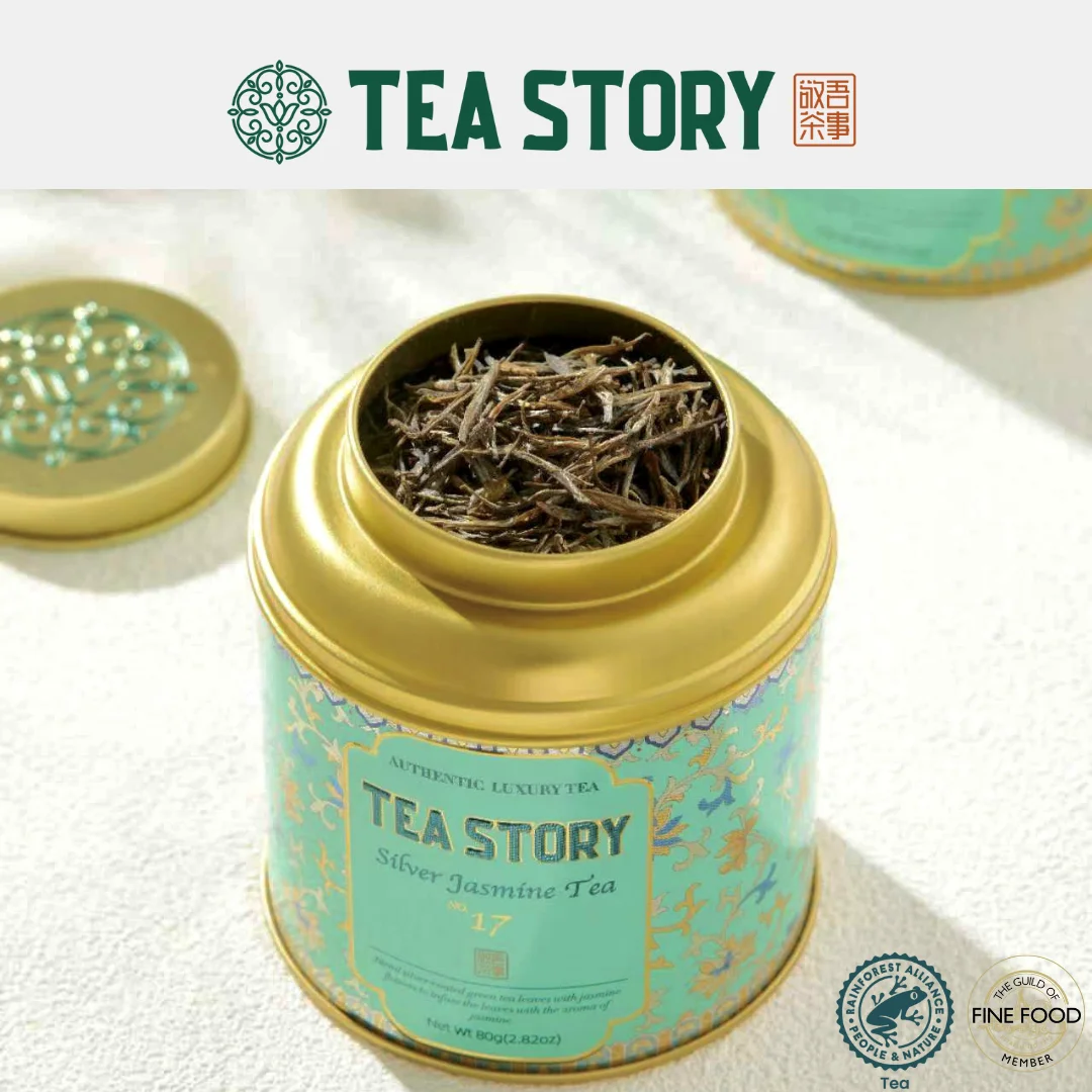 Tea Story Silver Jasmine Tea [Stress Relief] Premium Scented Green Tea, Night Blooming Flowers Loose Leaf 80g