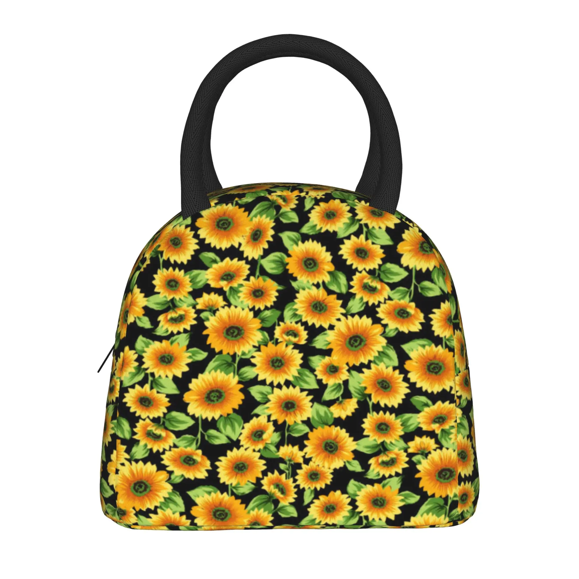 Sunflower Lunch Bag  Convenient Lunch Box Child Outdoor Picnic Print Cooler Bag Fun Oxford Tote Food Bags