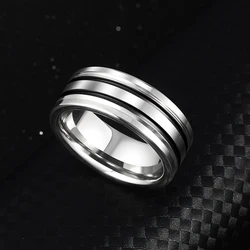 Rings For Men 9mm Original Male Classics Silvery Ceramics Line Engagement Gift Jewelry,Engraving