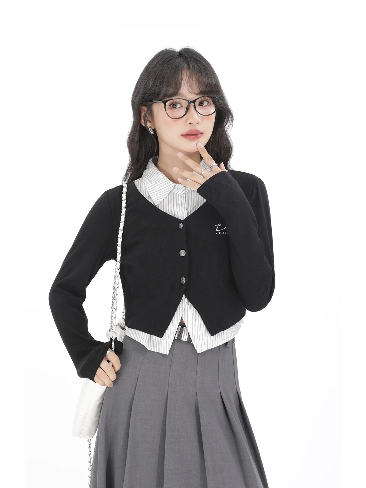 

Женская повседневная блузка Bla Splice с эффектом двухслойности, приталенная, для весеннего сезона, для работы, с длинным рукавом и воротником-стойкой