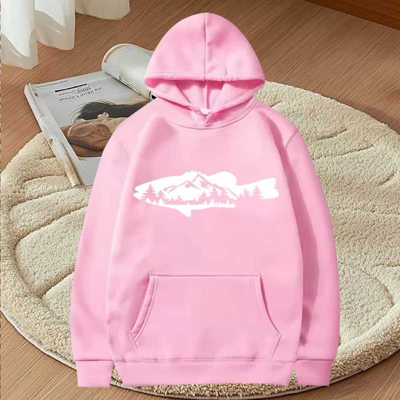 Fishing tee Fish and Forest graphic hoodie men ’s women funny fashion Long sleeve Sweatshirt with print oversized hoodie unisex