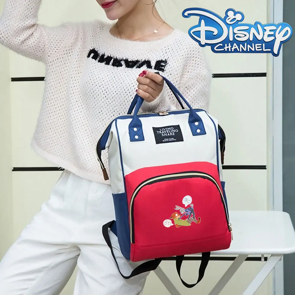 Linda Mochila de Nailon Zootopia para Mamá con Porta Botellas Aislados, Bolsa Organizadora para Artículos Esenciales del Bebé para Viajes