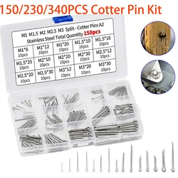 150/230/340PCS Split-Pins / Split Cotter Pins Stainless Steel A2-Marine Grade (304) +Box Steel Hard Case Link Assortment