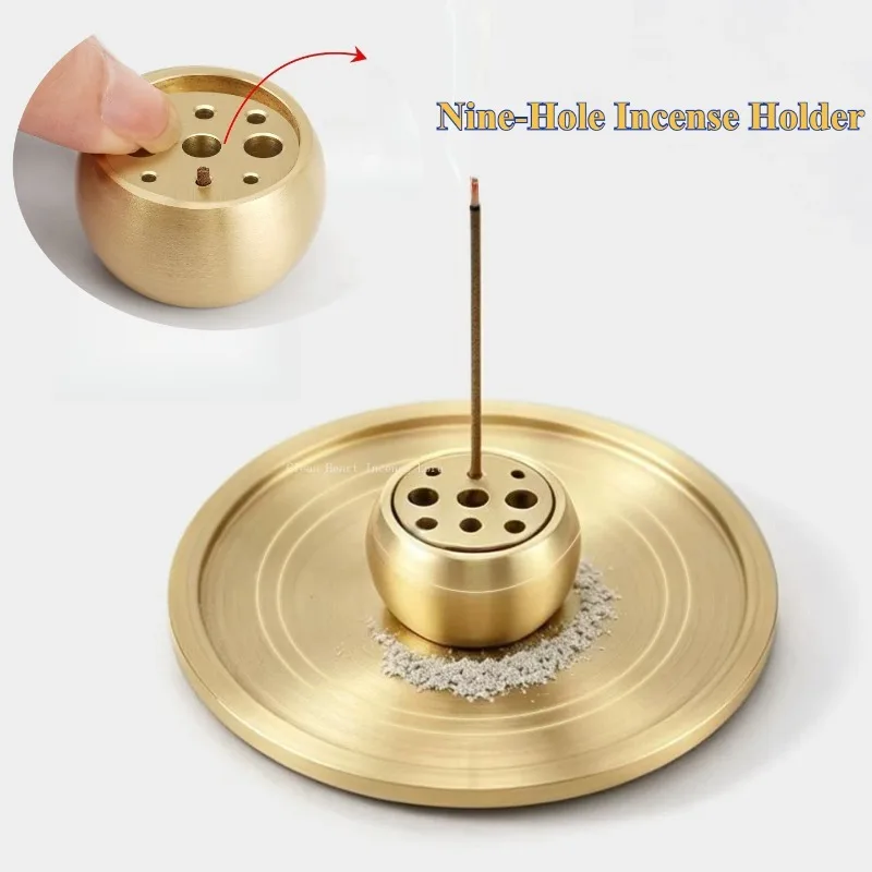 Brass Pressing 9 Hole Incense Stick Insert Base Set Home Tea Room Study Ornaments Joss-stick Aromatherapy Burner Accessories