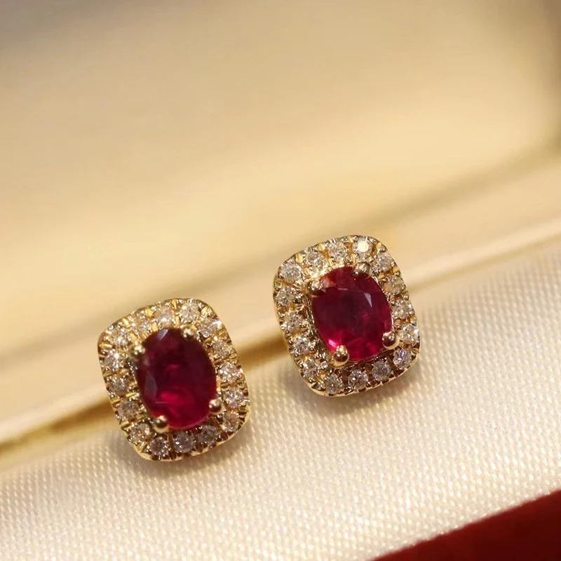 Huitan Fashion Red Cubic Zirconia Kolczyki sztyfty Luksusowe ślubne akcesoria do uszu w kolorze złotym dla kobiet Wszechstronna biżuteria Hurtownia — zdjęcie 3