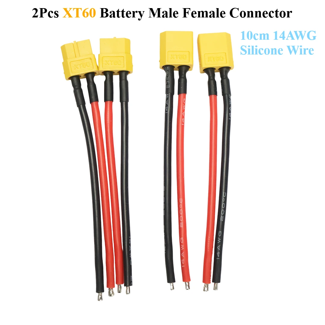 2 Stück XT60 Akku-Steckverbinder (männlich/weiblich) - 10cm 14AWG Silikonkabel für RC-Flugzeug Lipo-Akku ESC FPV Drohne Erweiterung