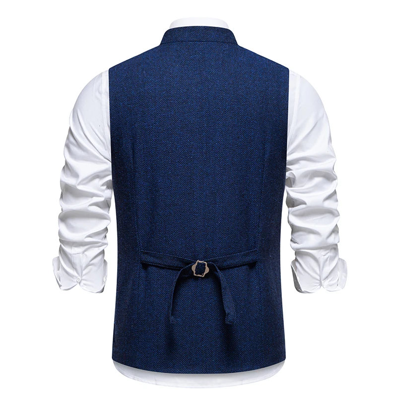 Men's Vintage Herringbone Vest | Slim Fit Wool Tweed Waistcoat for Prom/Wedding (Classic Retro Style) Herringbone Weave