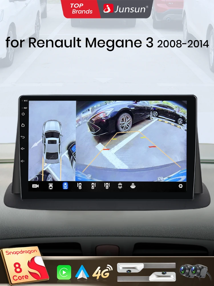 Junsun Qualcomm 8-Core 360 °   Panoramische camera CarPlay Android Auto Autoradio voor Renault Megane 3 Fluence Samsung SM3 2008-2014 - afbeelding 2