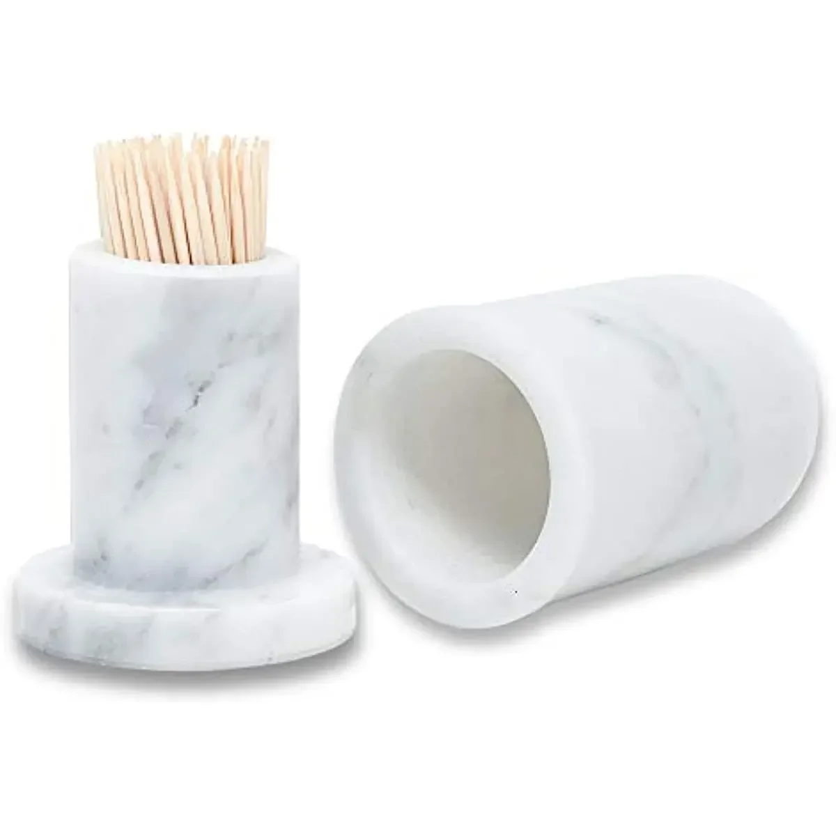 Natural Marble Toothpick Holder with Lid Toothpick Dispenser Porcelain Cocktail Stick Box Home Hotel Cotton Swab Storage Tank