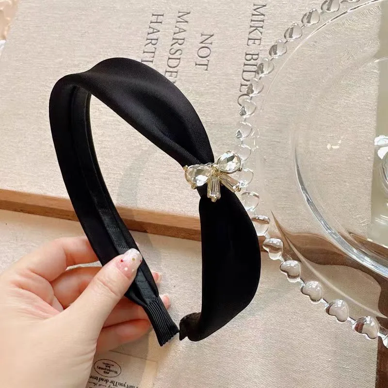 Rhinestone Bow Satin Slim Edge Headband Korean Fashion Versatile Headband Elegant Women Girls Hair Hoop Hair Styling Accessories