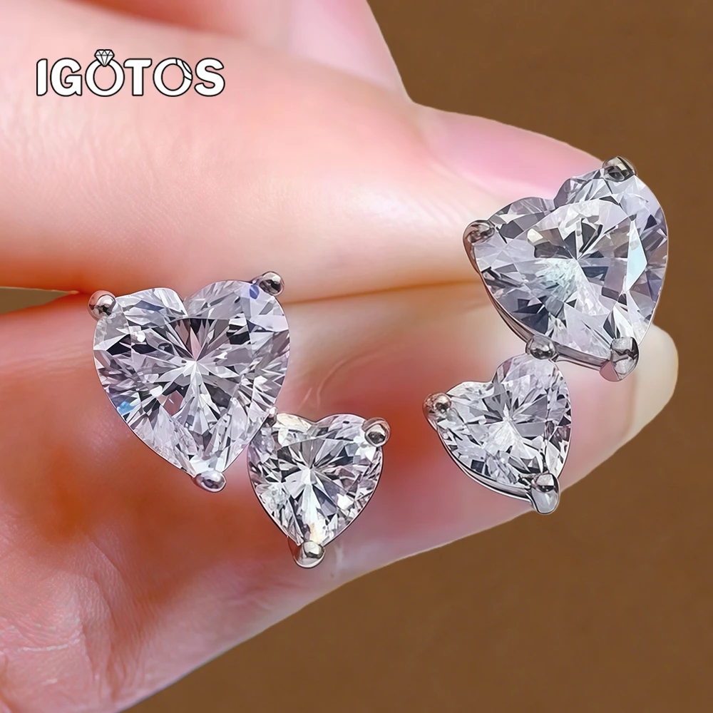 

2.4cttw Heart Cut Moissanite Stud Earrings for Women White Gold Plated 100% S925 Solid Silver Wedding Luxury Quality Jewelry