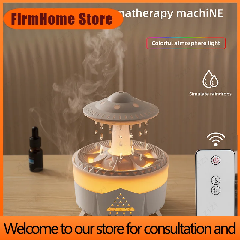 FirmHome Store350ml Raindrop Humidification Aromatherapy Machine Mini USB Remote Control UFO Color Light Ultrasonic Aromatherapy