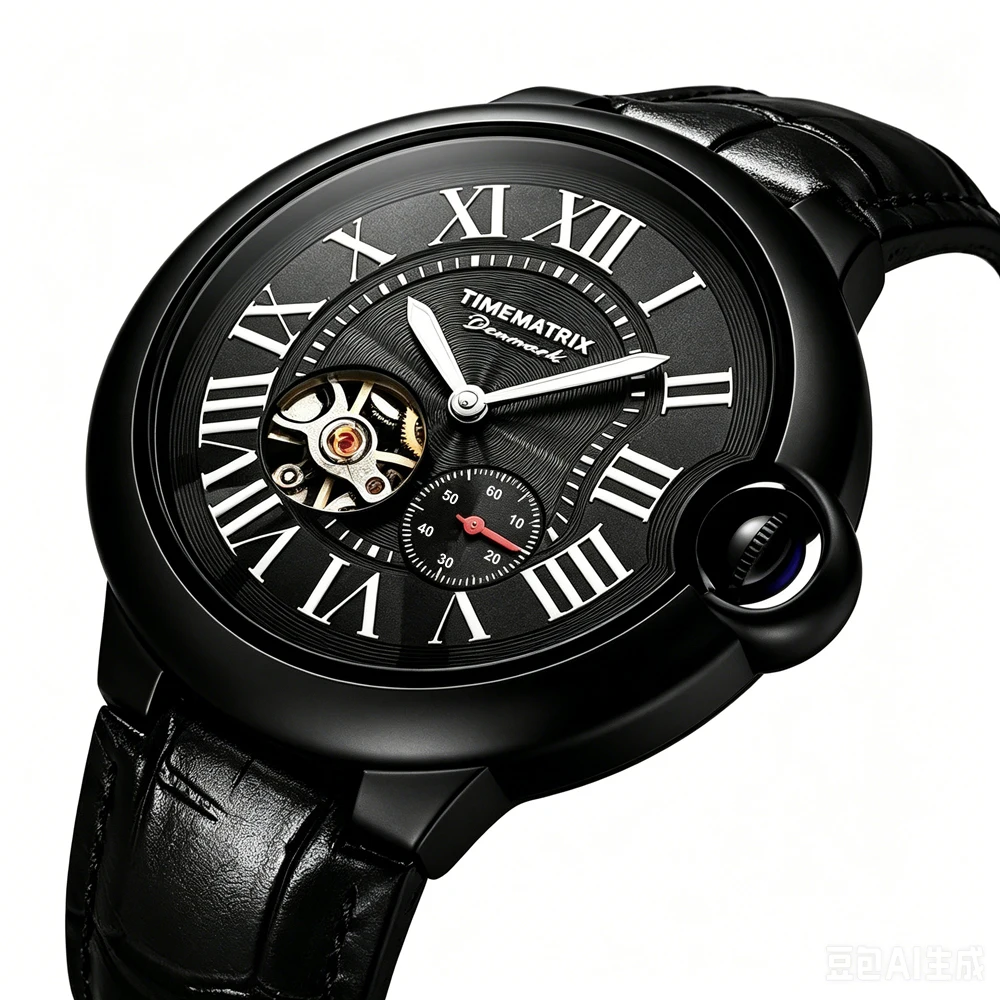 

Man Sports Watches Black Leather Clock Automatic Mechanical Movement 3Bar Waterproof Wrist Watch for Men