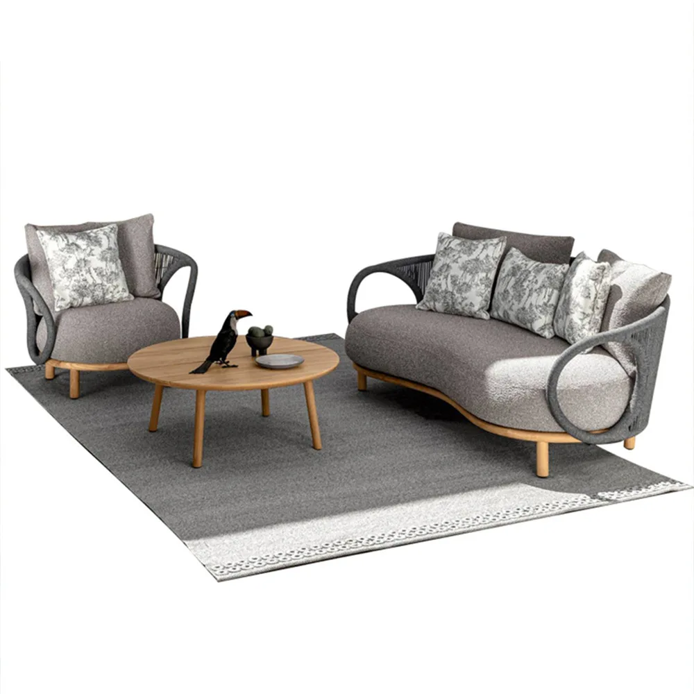 Outdoor rattan sofa teak garden hotel, bed coffee table balcony combination furniture