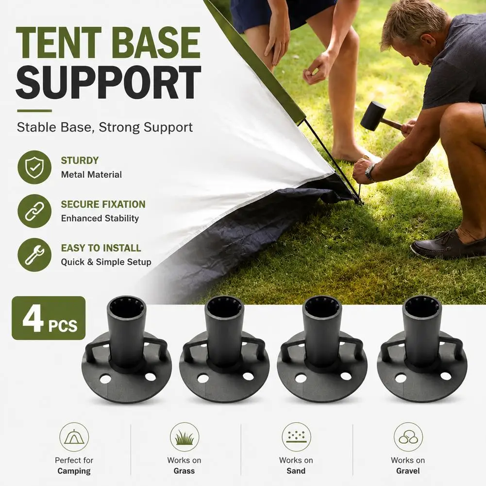 Tent Support Base Set Nylon Outdoor Camping Tent Pole Holder Stable Ground Anchor