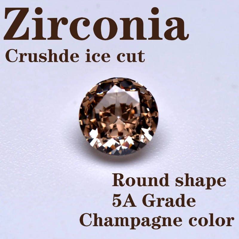 Synthetischer Edelstein Top Crushed Ice Cut Kubischer Zirkonia Runde Form Champagnerfarbe 4K Schliff 5A+ Qualität für Schmuckherstellung – Detail 1