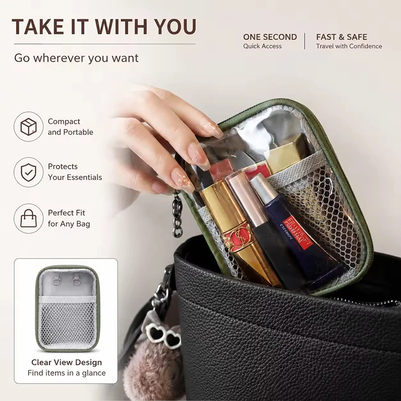 Portable Lipstick Pouch Transparent Touch-Up Cosmetic Pouch Cosmetic Organizer Travel Bluetooth Headphone Charging Cable Pouch