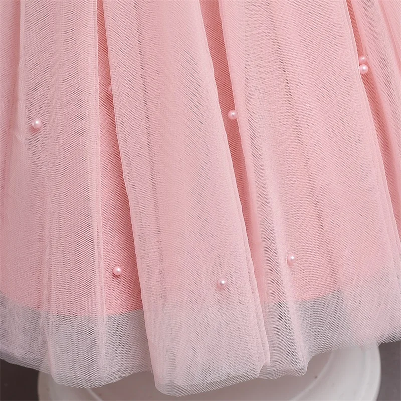 Summer Kids Dresses for Girls 1-5 Year Flower Birthday Party Tulle Dress Backless Bow Princess Wedding Gown Children Clothing