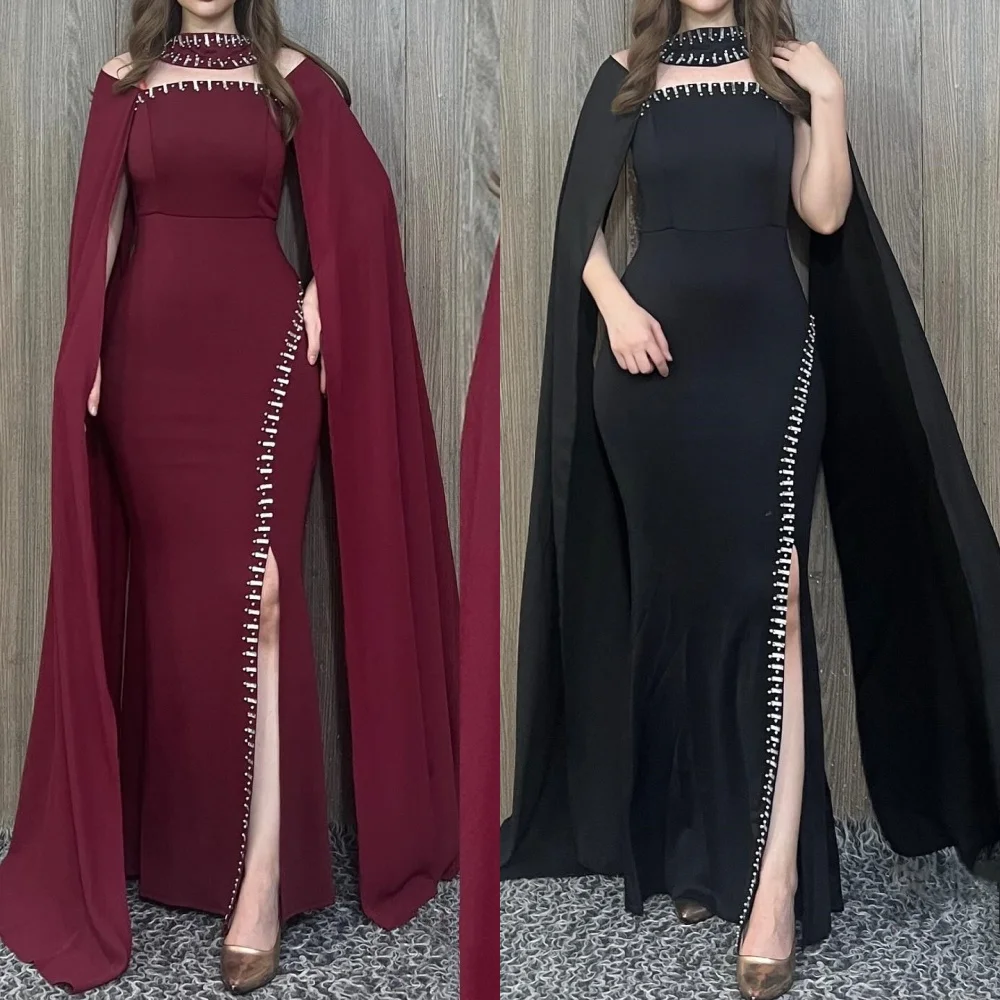 

Customized Fashion Jersey Pleat Sequined Sheath Poretrait Long Dresses Bespoke Occasion Evening Pastrol Exquisite