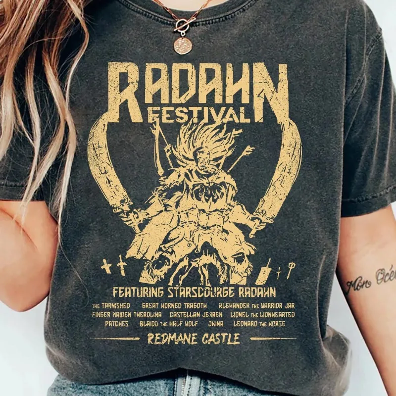Radahn Festival Letter Print Graphic Tee Unisex Cotton T Shirt Men's Women Streetwear Oversized Loose Short Sleeve Streetwear