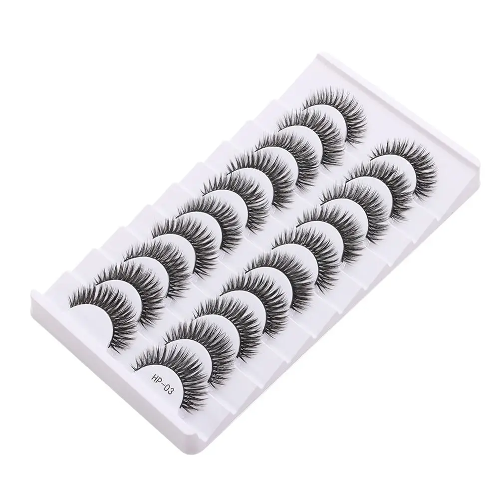 10 Pairs Women's Beauty Natural Long False Eyelashes Black Stem Soft Cross Manga Lashes Fluffy Fake Lashes Eye Makeup Tool