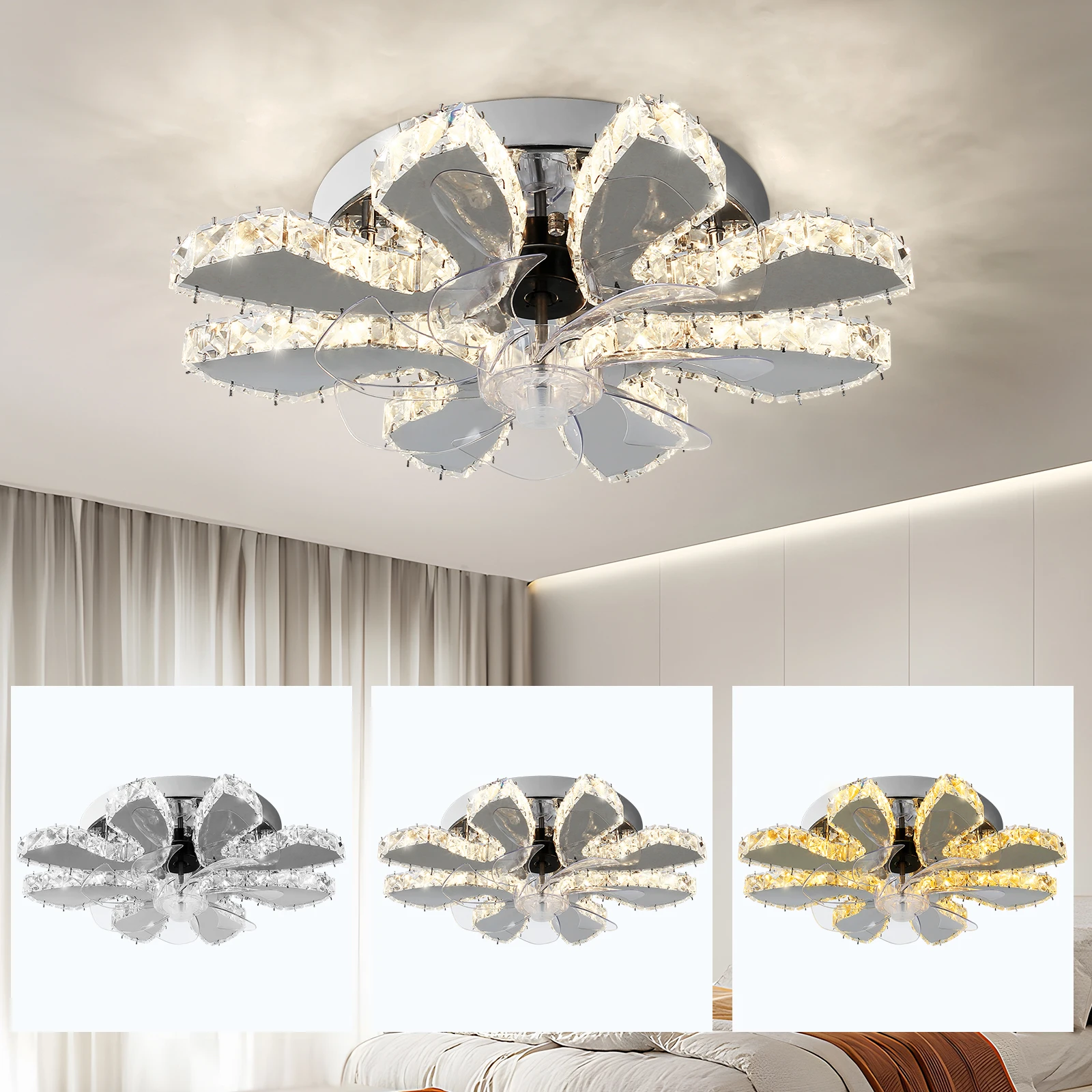 Imagem -06 - Led Cristal Ventilador de Teto Luz Modern Inver Chandelier rc Smart Home Decor Sala de Estar e Jantar Fixture Luxo Fixture