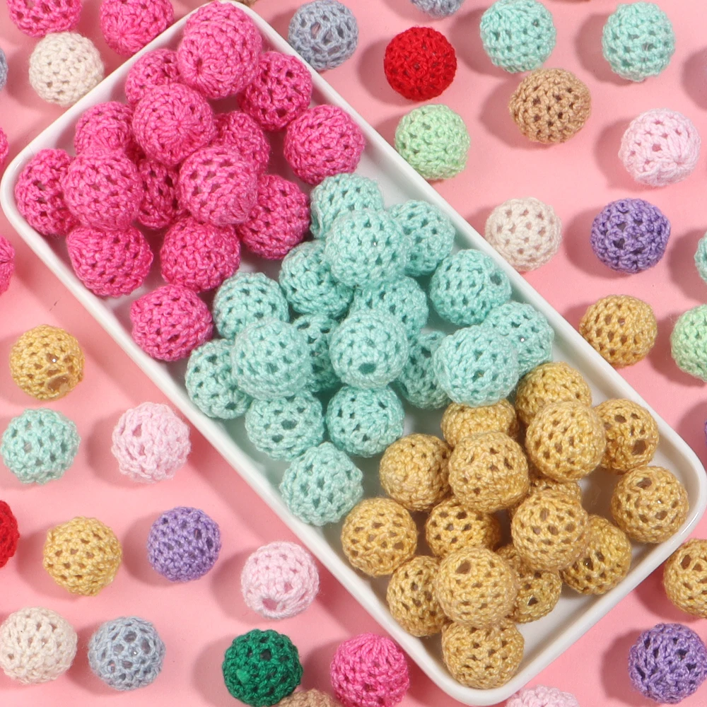 10pcs 14/20mm Colorful Knitted Yarn Ball Beads Round Loose Spacer Acrylic Beads For DIY Bracelet Earring Bags Pendant Accessorie