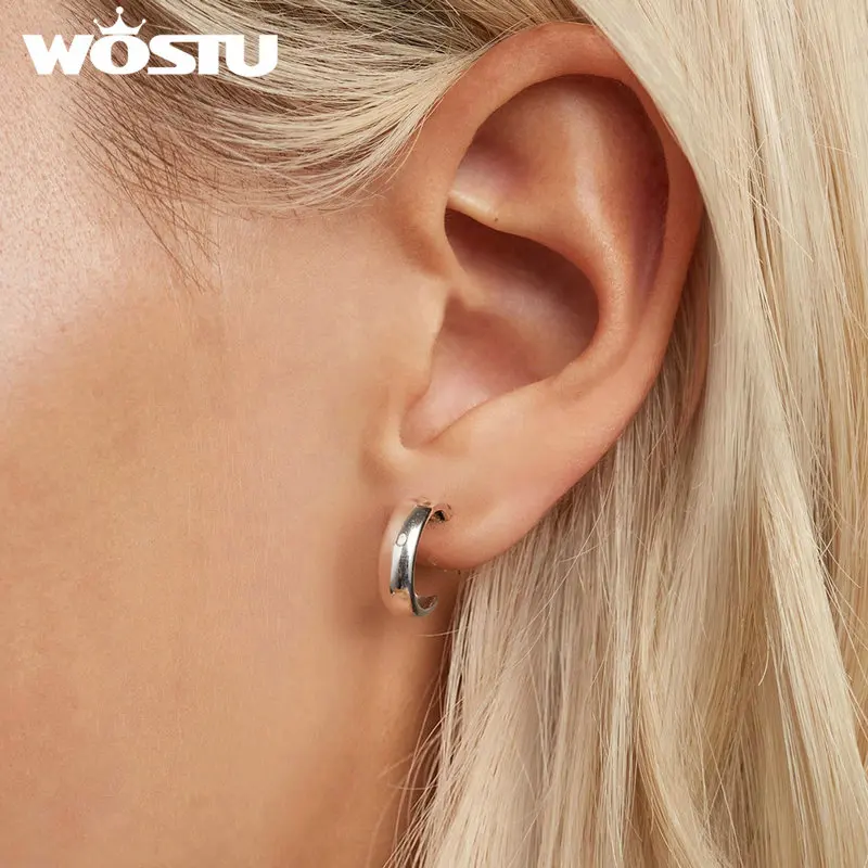 WOSTU 925 Sterling Silver Earrings For Women Korean INS Geometry C Style Earrings European Pendientes