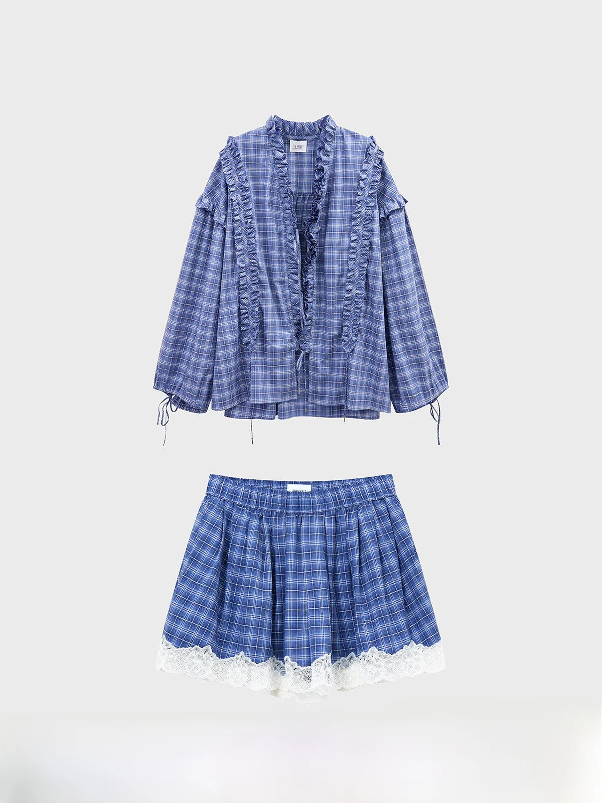 

New AND Plaid Ruffle Hem irt orts Women's Casual Loose Fit Breathable Cotton Long Sve Button up
