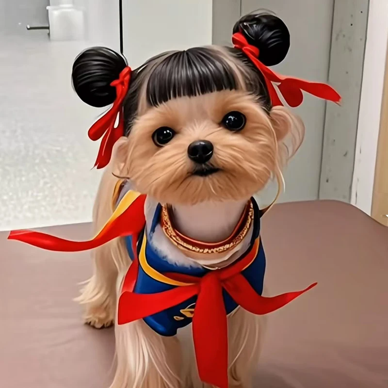 

Nezha Pet Dog Headband Puppy Wig Hairpiece Themed Hairclips Movie Nezha Adorable Hair Accessory Photography Accessories Funny