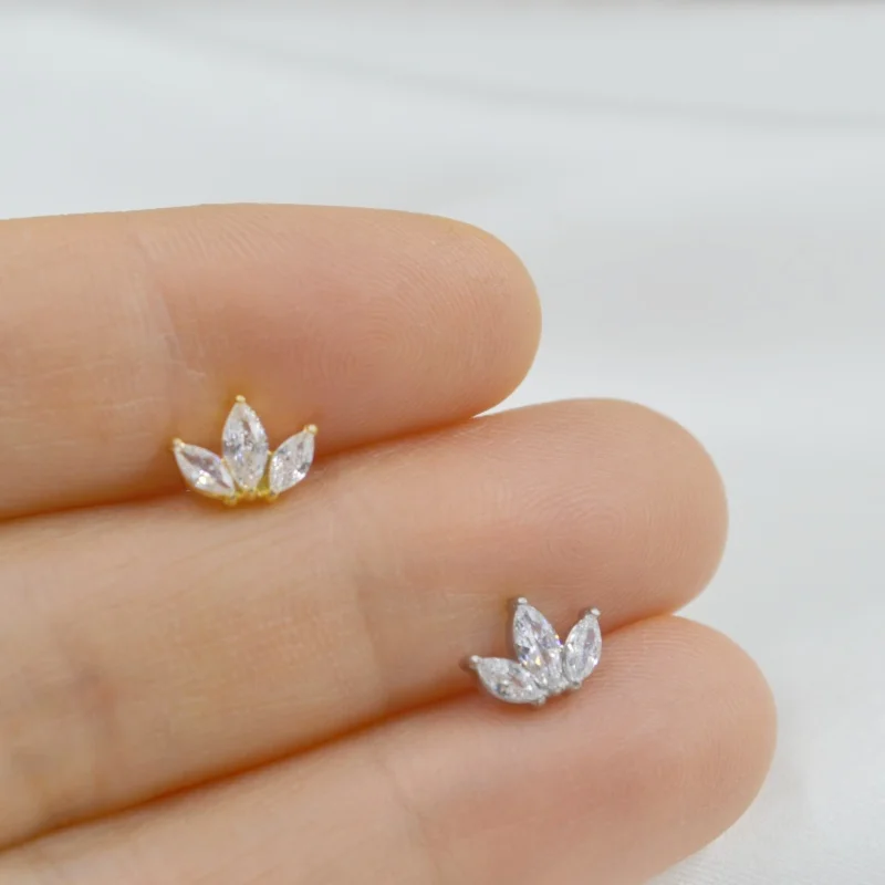 20pcs/Lot Body Jewelry 16G Three CZ Gems Surgical Steel Lip Bar piercing Labret ring Ear Helix Cartilage Stud New