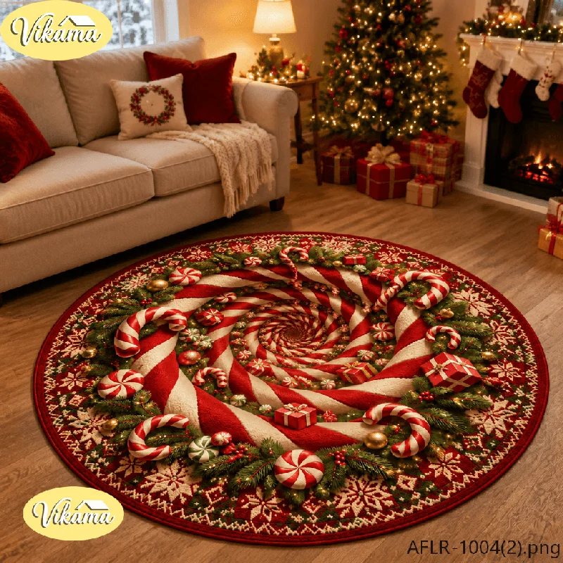 VIKAMA 3D Nutcracker Round Rug Flannel Non Slip Circular Carpet Soldier Drum Tree Pattern Living Room Bedroom Floor Mat Xmas