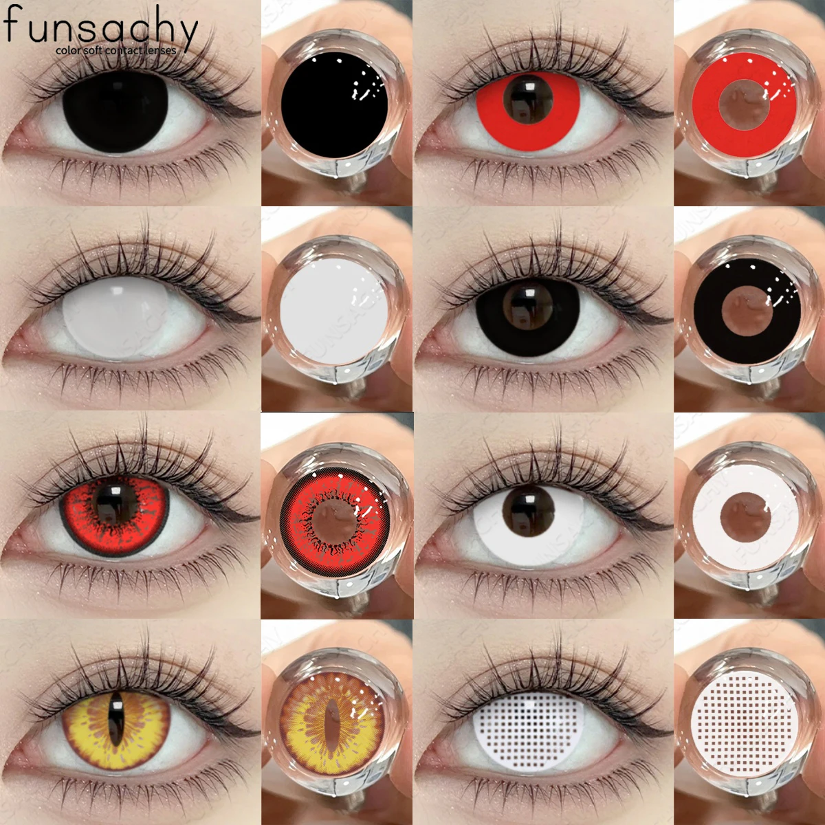 FUNSACHY 2 шт., цветные контактные линзы для косплея на Хэллоуин, линзы для глаз, ежегодные аниме-объективы, контактные линзы для глаз, белая сетка, слепая линза FUNSACHY 2 шт., цветные контактные линзы для косплея на Хэллоуин, линзы для глаз, ежегодные аниме-объективы, контактные линзы для глаз, белая сетка, слепая линза