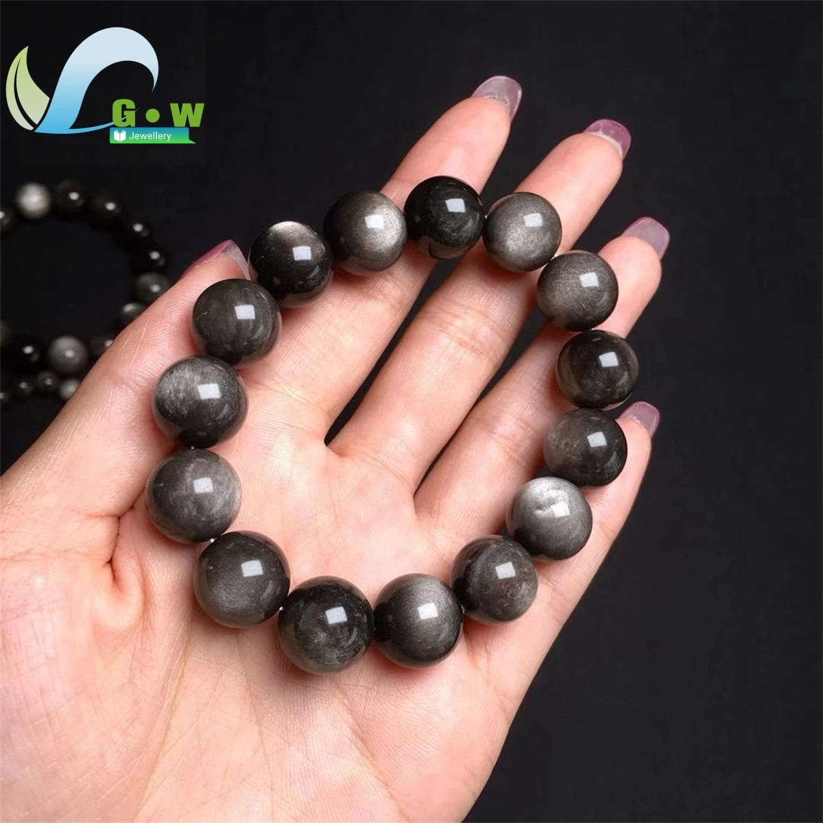 Natural Silver Obsidian Bracelet Men\'s and Women\'s Models Double Cat Eyes Silver Obsidian Gold Obsidian Lucky Amulet Hand String