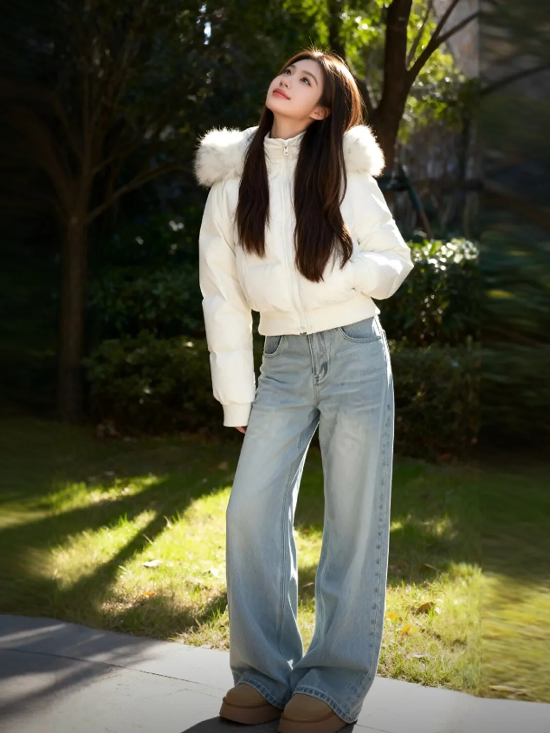 

Korean Sle ort Hooded Cotton Jaet Beautiful Outerwear Youthful Design Winter Commute Faion Long Sve Zipper Closure