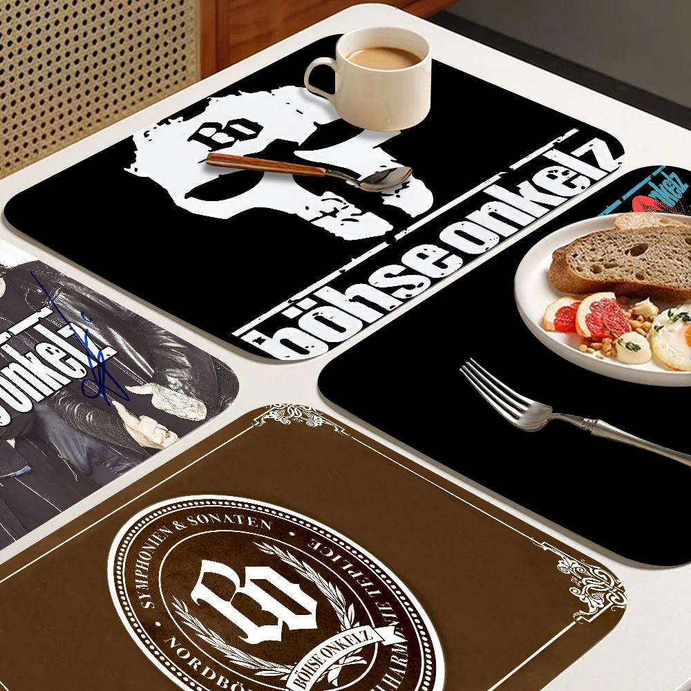 Germany B-Bohse O-Onkelz Quick Drying Dish Mat Printed Kitchen Tableware Coffee Draining Pad Dinnerware Cup Bottle Placemat