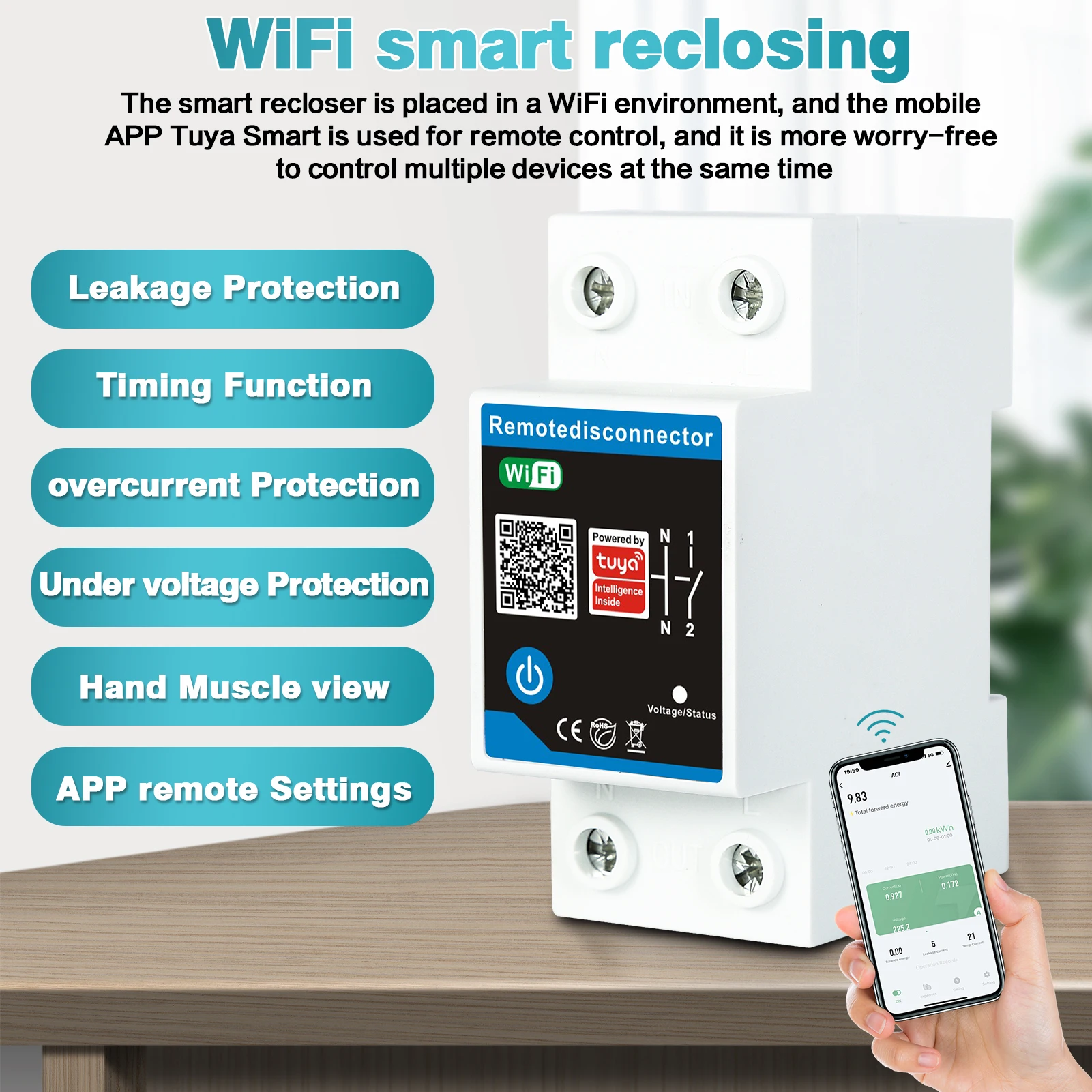 

Tuya WiFi Smart Switch AC230V 63A Mobile APP Wireless Remote Control Smart Timing Switch Wireless Remote Control Smart Switch