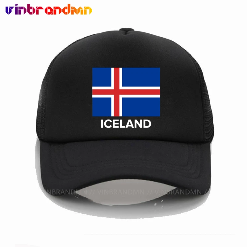 Hot Sale National Emblem of Iceland Design Baseball Caps Mesh Summer Fashion Iceland Flag Cool Trucker Caps Casual Patriot Caps