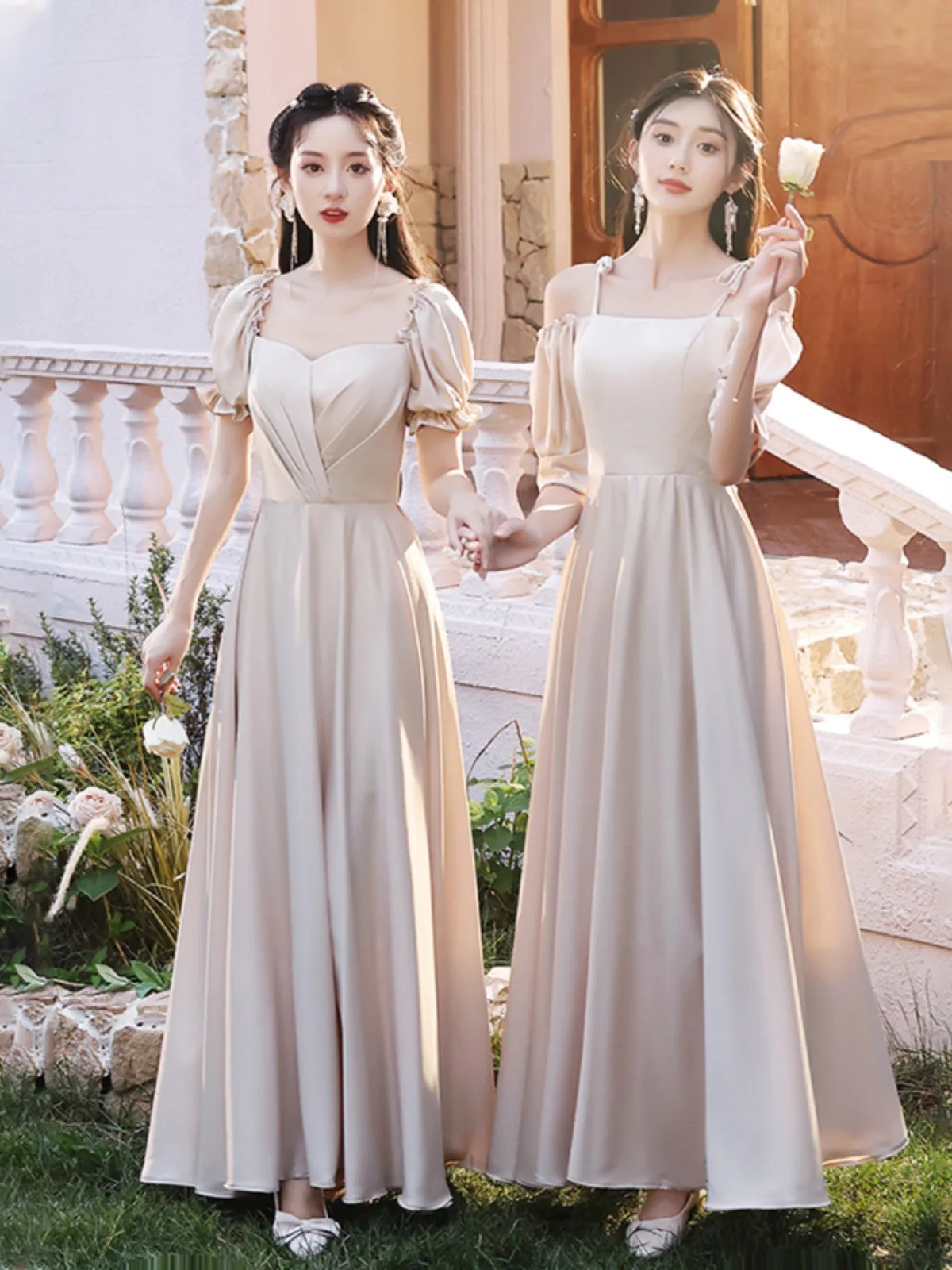 Bridesmaid Dress New Style Group Can Wear at Ordinary Times Niche High-Grade Simple Satin Evening for Women Spring